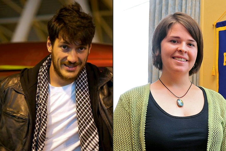 Montage de photos d'archives, créé le 25 mai 2025, montrant le journaliste indépendant Austin Tice au Caire en mars 2012 et Kayla Mueller en 2013 à Prescott, en Arizona, sur une photo diffusée par le Daily Courier