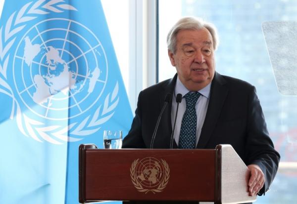 Le secrétaire général de l'ONU Antonio Guterres lors d'un discours au siège de l'organisation, le 22 juillet 2025 à New York