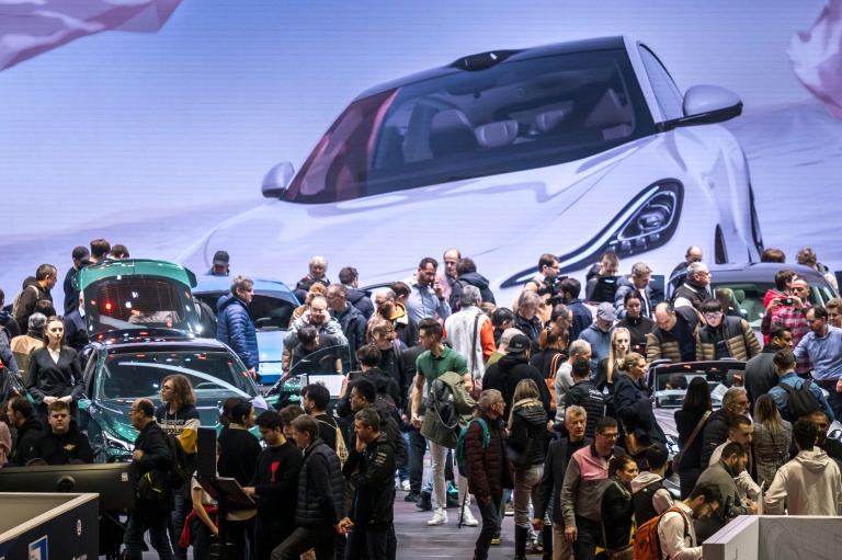 Stand of MG Motor, marque contrôlée par SAIC, au salon de l'auto de Genève, le 28 février 2024.