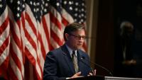 Le chef républicain de la Chambre américaine des représentants, Mike Johnson, au Capitole, le 30 avril 2025 à Washington