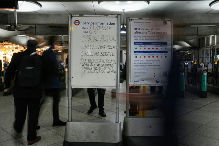 La station de métro Westminster dans le centre de Londres, le 21 avril 2024, nouvelle journée de grève à l'appel des conducteurs