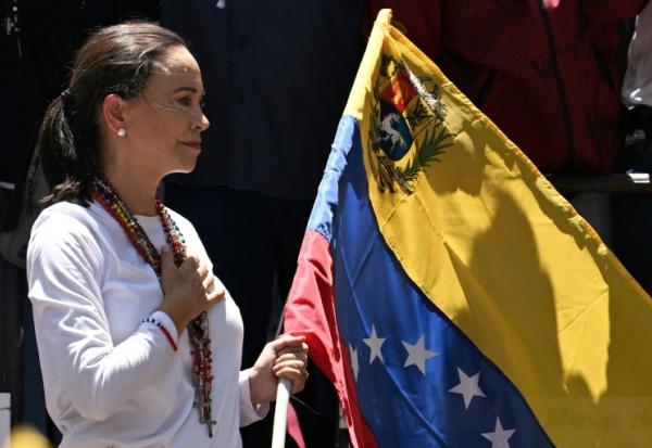 La dirigeante de l'opposition vénézuélienne Maria Corina Machado pendant une manifestation à Caracas, le 3 août 2024.