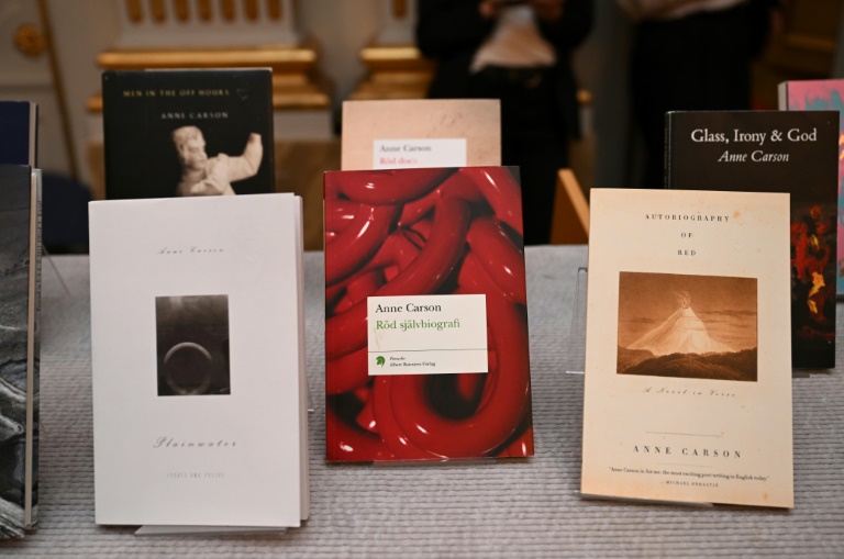Des livres d'Anne Carson, Nobel de Littérature 2026, à Stockholm le 8 octobre 2026
