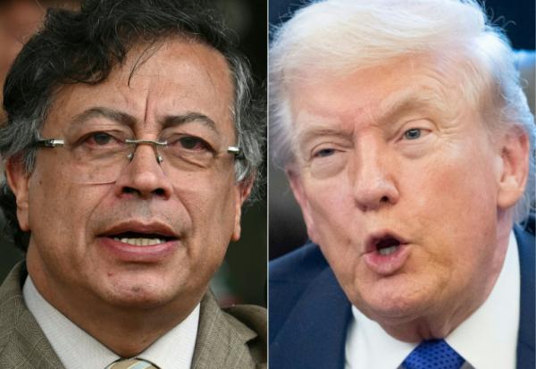 Combo du président colombien Gustavo Petro (à gauche), le 13 novembre 2025 à Bogota, et de son homologue américain Donald Trump, le 2 février 2026 à Washington

