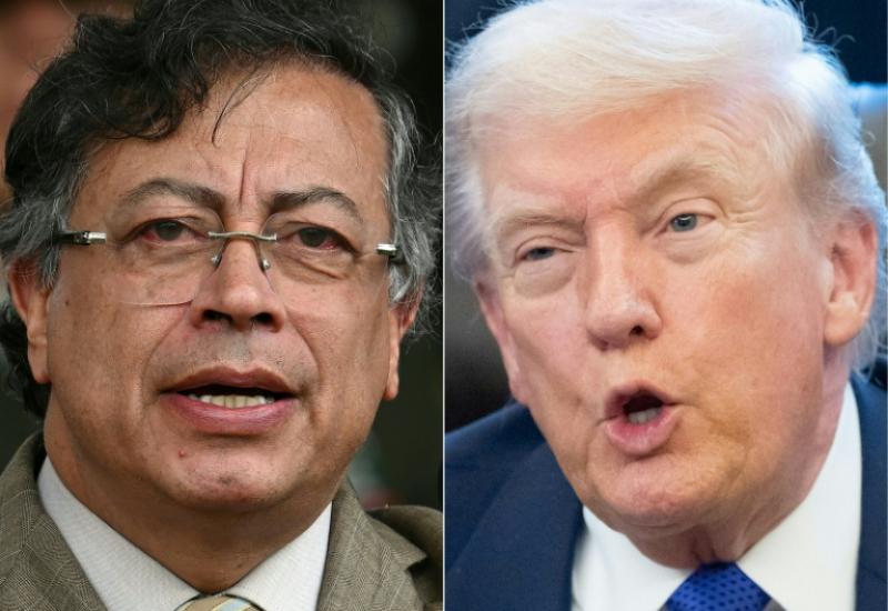 Combo du président colombien Gustavo Petro (à gauche), le 13 novembre 2025 à Bogota, et de son homologue américain Donald Trump, le 2 février 2026 à Washington

