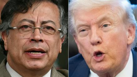 Combo du président colombien Gustavo Petro (à gauche), le 13 novembre 2025 à Bogota, et de son homologue américain Donald Trump, le 2 février 2026 à Washington

