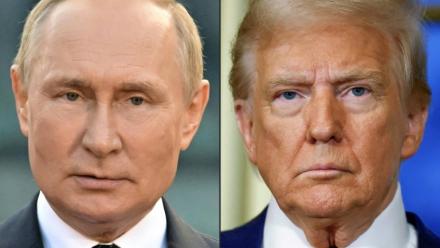 Vladimir Poutine en 2022 et Donald Trump en 2024 dans une photo combo