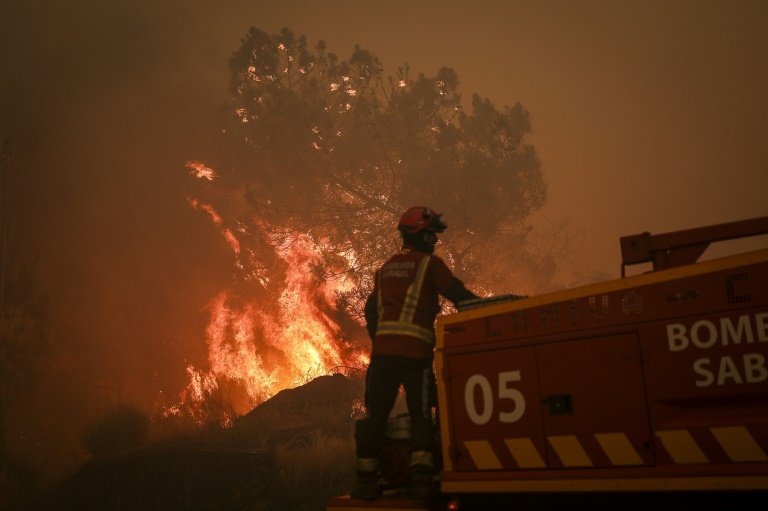 Un incendie de forêt près du village de Benvende, à Trancoso, au Portugal, le 14 août 2025