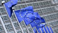 Des drapeaux de l'Union européenne à Bruxelles, le 11 septembre 2025
