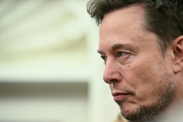 Elon Musk, co-responsable du département de l'efficacité gouvernementale, lors de la réception du président sud-africain Cyril Ramamphosa par Donald Trump dans le Bureau ovale de la Maison Blanche, le 21 mai 2025 à Washington