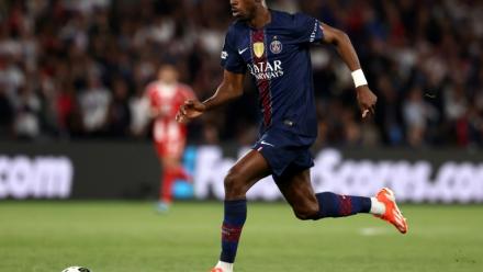 L'attaquant du Paris Saint-Germain Ousmane Dembélé le 28 avril 2026 au Parc-des-Princes à Paris lors de la demi-finale aller de la C1 contre le Bayern