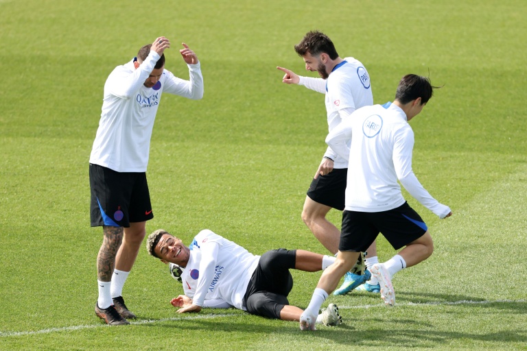 Les Parisiens lors de l'entraînement de veille de match  au Campus PSG de Poissy, le 27 avril 2026 en vue du choc contre le Bayern Munich