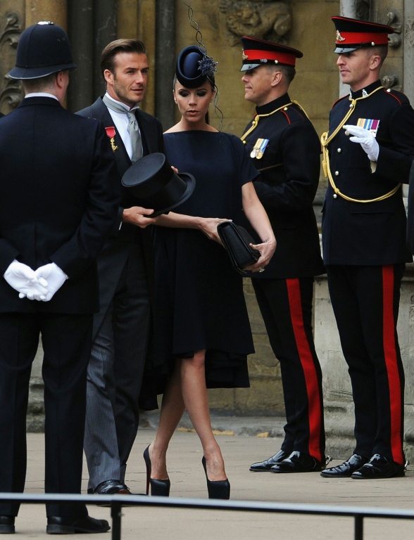 David Beckham et Victoria Beckham arrivent pour assister au mariage royal du Prince William et de Kate Middleton à l'Abbaye de Westminster le 29 avril 2011 à Londre