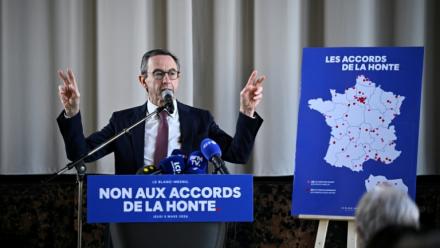 Le président du parti Les Républicains, Bruno Retailleau, au Blanc-Mesnil (Seine-Saint-Denis), le 5 mars 2026