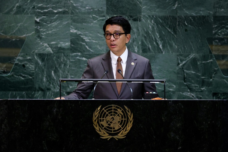 (Photo archives) Le président malgache Andry Rajoelina fait un discours aux Nations unies, le 24 septembre 2025 à New York (Etats-Unis)