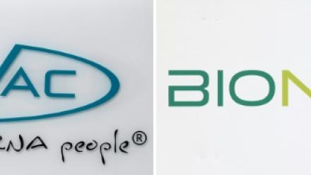 Logos des deux laboratoires allemands CureVac et  BioNTech 