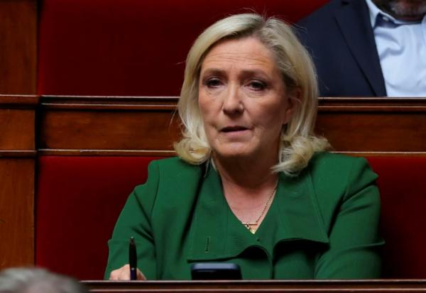 La cheffe de file des députés RN Marine Le Pen à l'Assemblée nationale le 8 avril 2025