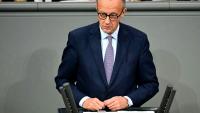 Le chancelier allemand Friedrich Merz s'adresse au Bundestag, la chambre basse du Parlement allemand, le 16 octobre 2025