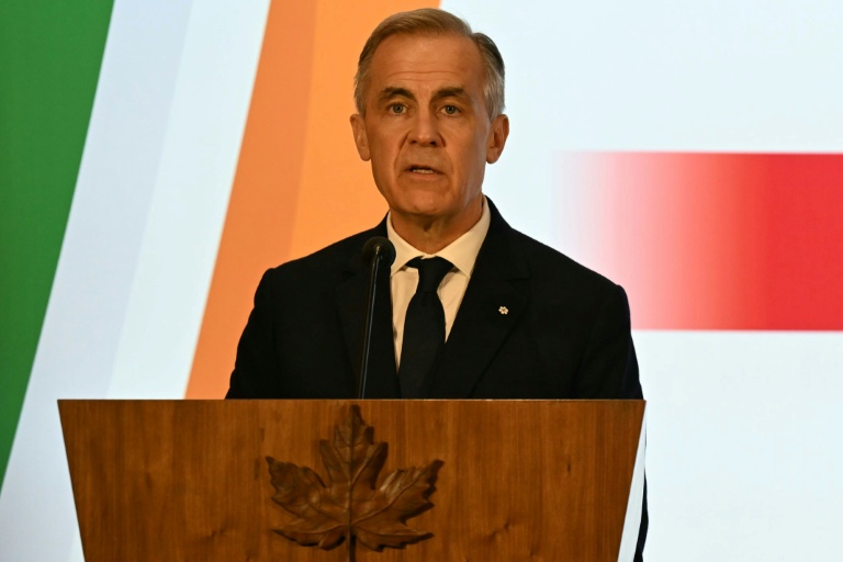 Le Premier ministre canadien Mark Carney s'exprime lors du Forum Canada-Inde à l'hôtel Taj Mahal Palace de Bombay, le 28 février 2026