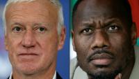 Combinaison d'images créée le 14 juin 2026 avec à gauche  l'entraîneur de l'équipe de France de football Didier Deschamps à Villeneuve-d'Ascq, dans le Nord, le 8 juin 2026, et à gauche l'entraîneur de l'équipe de football du Sénégal Pape Thiaw, à Tanger au Maroc le 3 janvier 2026