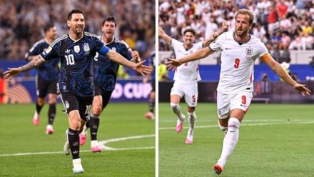 Photomontage des stars de l'Argentine Lionel Messi et de l'Angleterre Harry Kane, futurs adversaires mercredi 15 juillet en demi-finale du Mondial
