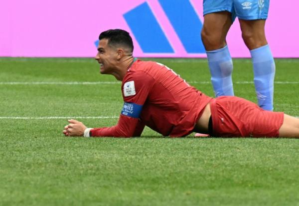 La star portugaise Cristiano Ronaldo grimace lors du match contre la République démocratique du Congo, au Mondial-2026, le 17 juin 2026 à Houston