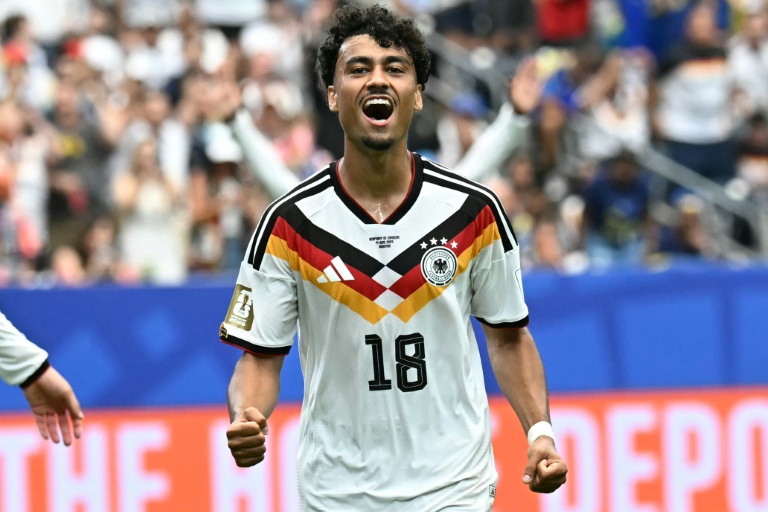 Nathaniel Brown fête son but contre le Curaçao lors du premier match de l'Allemagne dans le mondial 2026, le 14 juin à Houston.