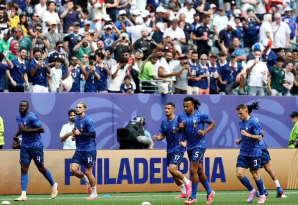 Les Bleus à l'échauffement au stade de Philadelphie le 22 juin 2026 avant leur match contre l'Irak pour le compte de la 2e journée de la phase de poules du Mondial-2026
