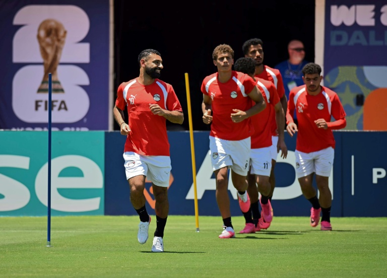L'attaquant égyptien Mohamed Salah (à gauche), lors d'un entraînement à Dallas, avant le 16e de finale contre l'Australie, le 2 juillet 2026