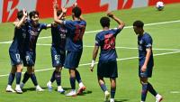 Les joujeurs du PSG vainqueurs de l'Atletico Madrid en ouverture de la Coupe du monde des clubs au Rose Bowl de Pasadena, le 15 juin 2025 