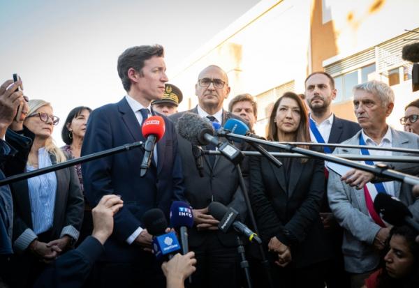 Les ministres de l'Education nationale Edouard Geffray et de l'Intérieur Laurent Nunez à  Aubagne, le 12 octobre 2026