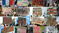 Combinaison de photographies créée le 14 octobre 2026 de pancartes brandies lors des manifestations lycéennes du 6 au 13 octobre 2026 dans plusieurs villes de France