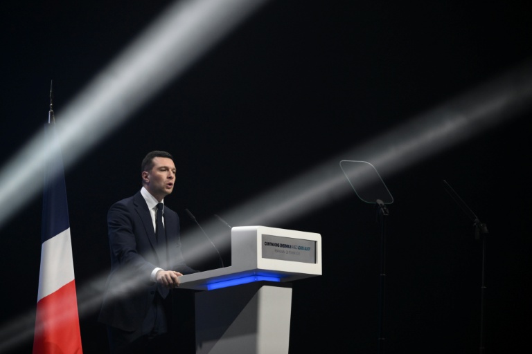 Le président du Rassemblement National Jordan Bardella à Perpignan dans les Pyrénées-Orientales le 28 février 2026