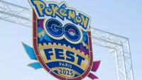 Le logo de Pokemon Go Fest 2025 au Parc de Sceaux dans le sud de Paris, le 13 juin 2025