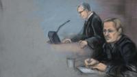 Croquis d'audience montrant Marius Borg Hoiby (d), fils de la princesse héritière norvégienne Mette-Marit, et son avocat Petar Sekulic lors de son procès au tribunal de district d'Oslo, en Norvège, le 19 mars 2026