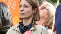 Sophie Binet, la secrétaire générale de la CGT, lors d'une mobilisation nationale lancée à l'appel de l'intersyndicale pour réclamer des mesures de "justice sociale", Paris, le 2 octobre 2025