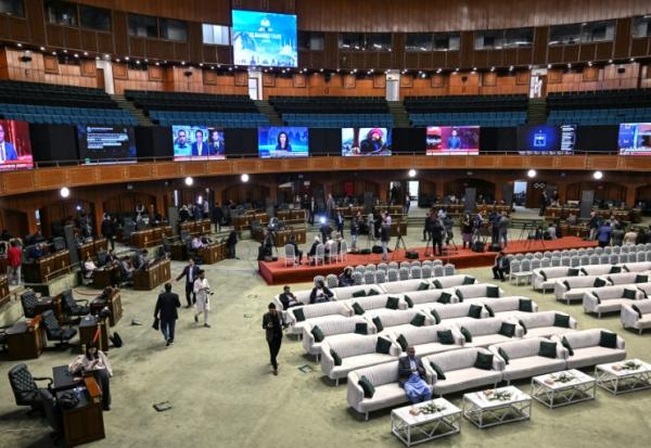 Le centre de presse mis en place pour les négociations Iran-Etats-Unis attendues à Islamabad, le 11 avril 2026