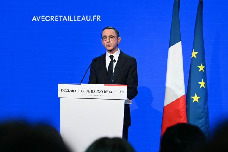 Bruno Retailleau, ancien ministre de l'Intérieur, annonce sa candidature à l'élection présidentielle de 2027, le 12 février 2026 à Paris