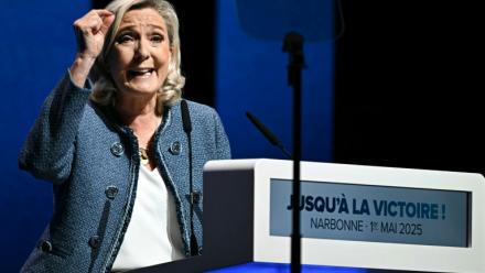 Marine Le Pen à Narbonne, dans l'Aude, le 1er mai 2025