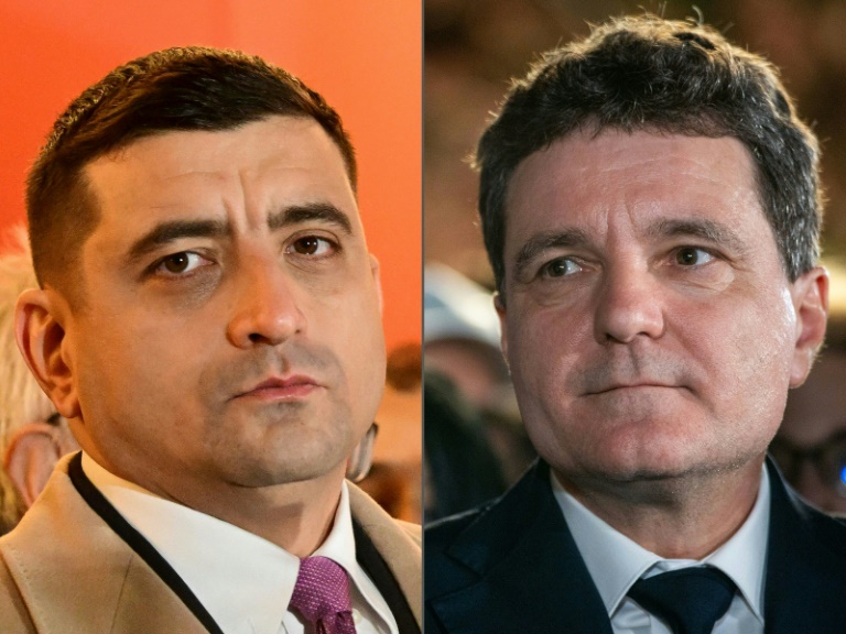 Montage photo du candidat d'extrême droite George Simion et du maire centriste de Bucarest Nicusor Dan, candidats à la présidentielle roumaine