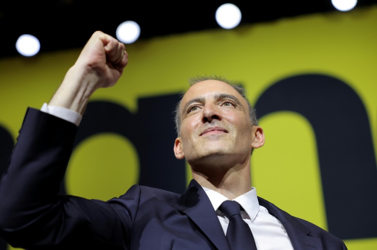Raphaël Glucksmann, leader du parti Place Publique, lors d'un meeting à Aubervilliers, le 13 juin 2026 en Seine-Saint-Denis

