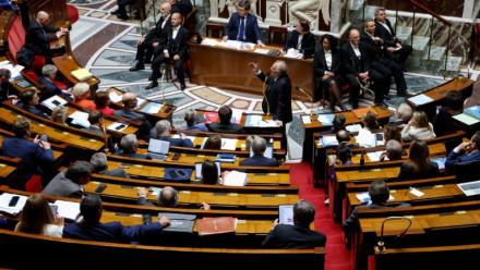 L'Assemblée Nationale pendant un discours du premier ministre François Bayrou, à Paris, le 29 avril 2025
