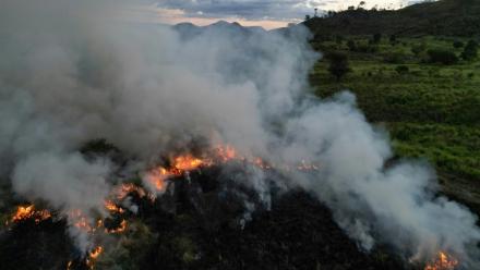 Un champ en feu à Sao Felix do Xingu, en Amazonie, dans le nord du Brésil, le 20 juin 2025