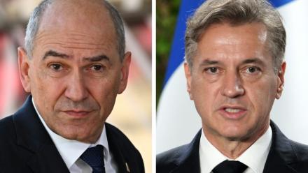 Les candidats à la présidentielle slovène Janez Jansa (à gauche) et Robert Golob