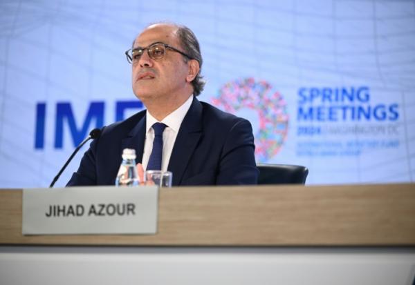 Le directeur régional du FMI, Jihad Azour, lors d'une réunion sur les perspectives économiques pour le Moyen-Orient et l'Asie centrale, le 18 avril 2024 à Washington