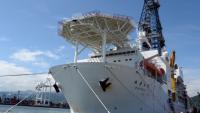 Le Chikyu, navire de forage scientifique en grande profondeur, au port de Shimizu, dans la préfecture de Shizuoka, le 11 septembre 2013 au Japon