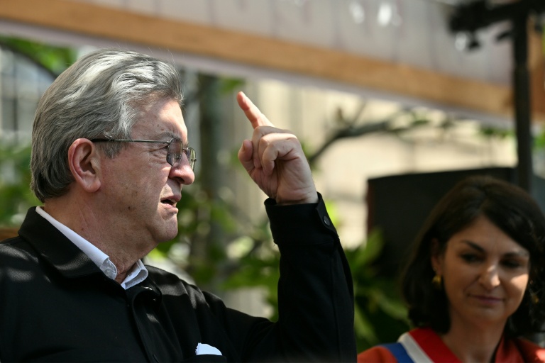 Le leader de La France insoumise Jean-Luc Mélenchon lors d'un rassemblement à l'occasion dela Fête du Travail, le 1er mai 2026 à Paris