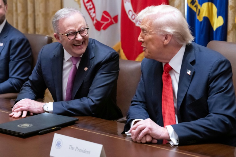 Le président américain Donald Trump (à droite) s'entretient avec le Premier ministre australien Anthony Albanese dans la salle du Conseil des ministres à la Maison Blanche, à Washington, le 20 octobre 2025.