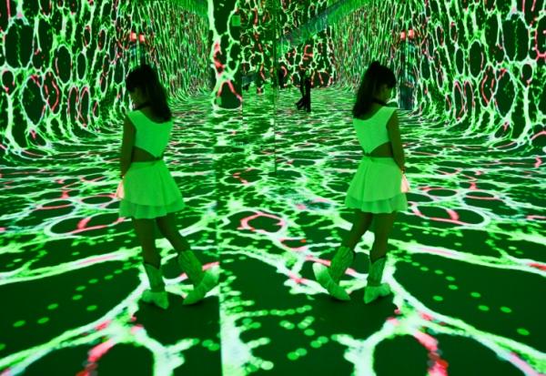 Des visualisations immersives de l'exposition "Machine Dreams : Rainforest", projetées à Dataland, le musée des arts de l'IA, à Los Angeles, en Californie, le 9 juin 2026