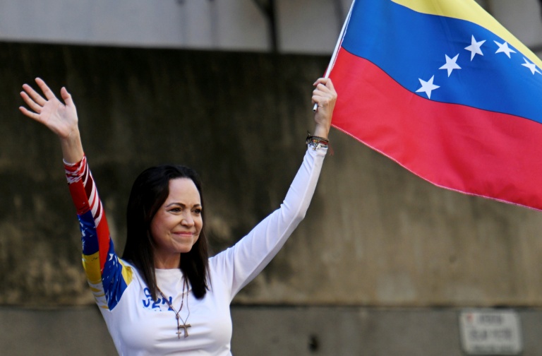 La cheffe de l'opposition au Venezuela, Maria Corina Machado, lors d'une manifestation à Caracas, le 9 janvier 2025